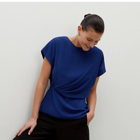 MM LaFleur Nejvi starry night blue draped cap sleeve Soft Wave blouse - Picture 4 of 8